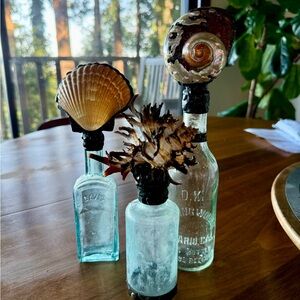 Vintage Glass Bottles with Seashells